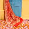 Orange Banarasi Georgette Rai Bandhani Saree - Image 4