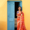 Orange Banarasi Georgette Rai Bandhani Saree - Image 6