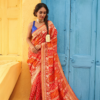 Orange Banarasi Georgette Rai Bandhani Saree - Image 5