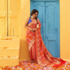 Orange Banarasi Georgette Rai Bandhani Saree - Image 3