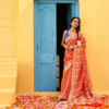 Orange Banarasi Georgette Rai Bandhani Saree