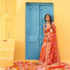 Orange Banarasi Georgette Rai Bandhani Saree - Image 2