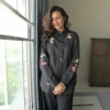 Black Shirt with Colorful Floral Embroidery
