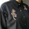 Black Shirt with Colorful Floral Embroidery - Image 2