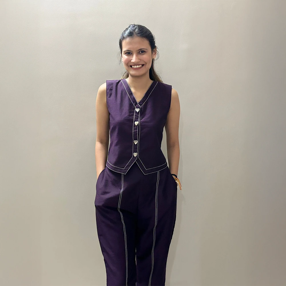 Plum Stitch Half Vest Co-ord Set